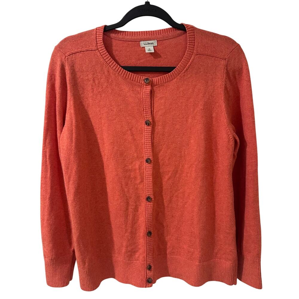 LL Bean Wicked Soft Cotton Cashmere Cardigan Sweater Papaya MED Coastal Grandma - Picture 2 of 8
